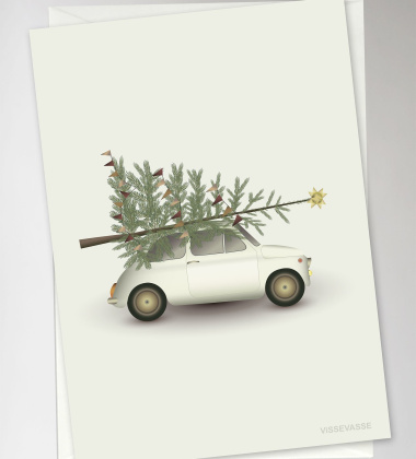 Kartka świąteczna CHRISTMAS TREE and LITTLE CAR 10,5x15