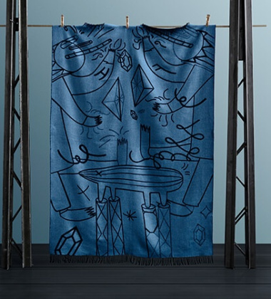 Koc wełniany dwustronny 130x205 FH JAIME HAYON THROW Blue-Black