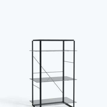 Regał FLORENCE Shelf Medium Iron Black Frame w. Smoked Glass Shelves