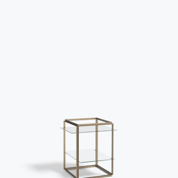 Stolik FLORENCE Side Table Small Raw Gold Frame w. Clear Glass Shelves