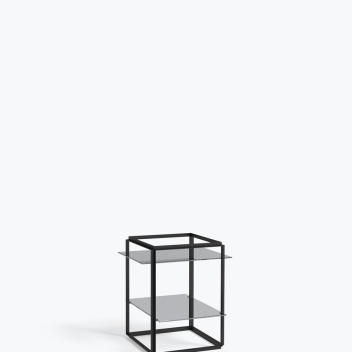 Stolik FLORENCE Side Table Small Iron Black Frame w. Smoked Glass Shelves