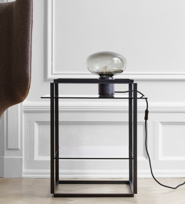 Stolik FLORENCE Side Table Small Iron Black Frame w. Smoked Glass Shelves