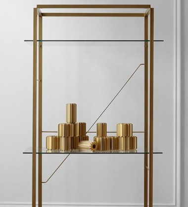 Regał FLORENCE Shelf Large Raw Gold Frame w. Clear Glass Shelves