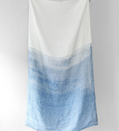 Ręcznik kąpielowy lniany SAARI 95x180 cm White-Blue
