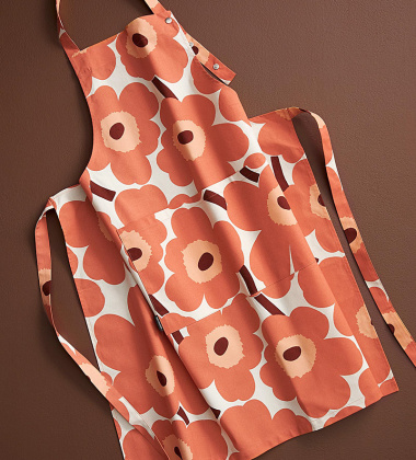 Fartuszek kuchenny PIENI UNIKKO Apron Linen-Orange-Burgundy by Marimekko