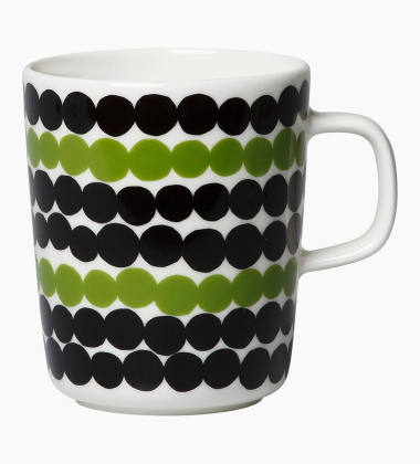 Kubek z porcelany z uchem 250 ml SIIRTOLAPUUTARHA Mug White-Black-Green by Marimekko