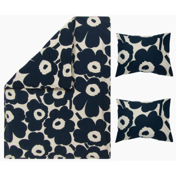 Pościel z bawełny 220x240 z poduszkami 50x60 Set2 UNIKKO Duvet Cover I Pillow Cases Cotton-Dark Blue