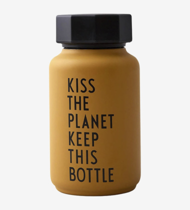 Butelka termiczna na napoje 330 ml KISS THE PLANET KEEP THIS BOTTLE Mustard by Design Letters