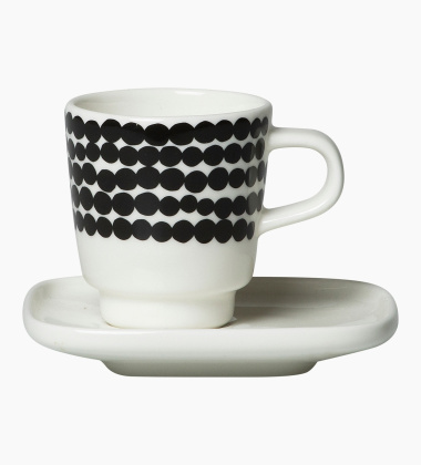 Filiżanka do espresso z podstawkiem z porcelany OIVA SIIRTOLAPUUTARHA ESPRESSO CUP + SAUCER 50 ml White-Black