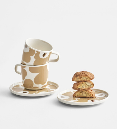 Komplet dwóch filiżanek 200 ml z talerzykami 13,5 cm OIVA UNIKKO Beige-Gold