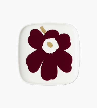 Talerzyk z porcelany 10x10 JUHLA UNIKKO Plate White-Wine Red-Gold