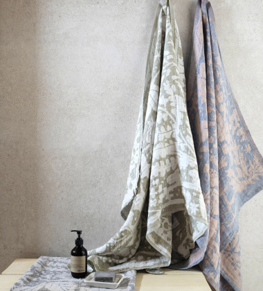 Ręcznik lniany kąpielowy VILLIYRTIT 95x180 cm White-Olive