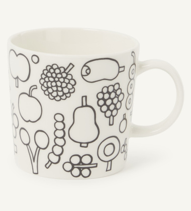 Kubek z porcelany 300 ml FRUTTA Oiva Toikka Mug Black-White