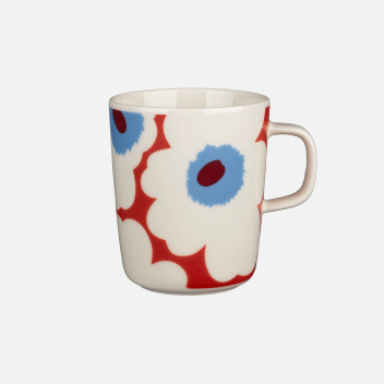 Kubek z porcelany z uchem 250 ml UNIKKO Mug Sky Blue-White-Tomato Red