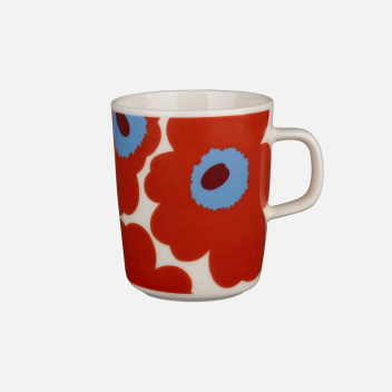 Kubek z porcelany z uchem 250 ml UNIKKO Mug Sky Blue-Tomato Red-White