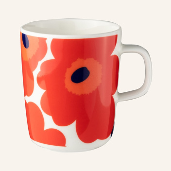 Kubek z porcelany z uchem 250 ml OIVA UNIKKO Mug Red-White