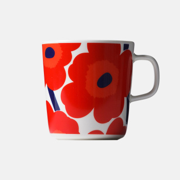 Kubek z porcelany z uchem 400 ml OIVA UNIKKO Mug Red-White