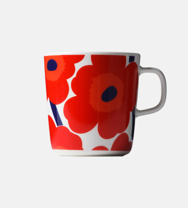 Kubek z porcelany z uchem 400 ml OIVA UNIKKO Mug Red-White