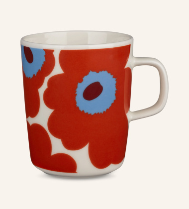 Kubek z porcelany z uchem 250 ml UNIKKO Mug Sky Blue-Tomato Red-White