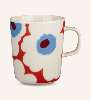 Kubek z porcelany z uchem 250 ml UNIKKO Mug Sky Blue-White-Tomato Red