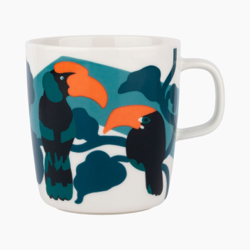 Kubek z porcelany z uchem 400 ml PEPE Mug Ecru-Orange-Turquoise