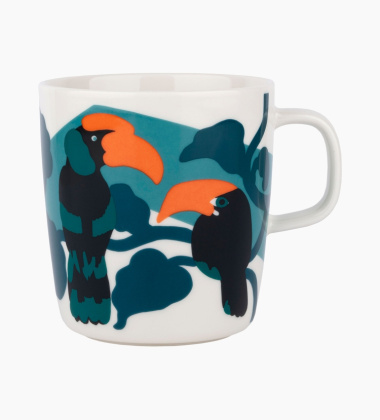 Kubek z porcelany z uchem 400 ml PEPE Mug Ecru-Orange-Turquoise