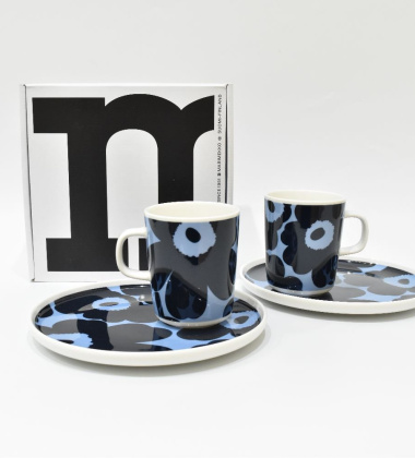 Komplet śniadaniowy z porcelany UNIKKO Breakfast Set 1-Mugs 1-Plates Light Blue-Dark Blue