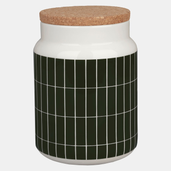 Pojemnik z korkiem z porcelany do przechowywania 1,2L TIILISKIVI Jar Dark Green-White