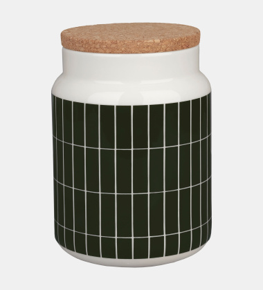Pojemnik z korkiem z porcelany do przechowywania 1,2L TIILISKIVI Jar Dark Green-White