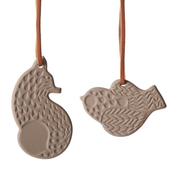 Ceramiczne ozdoby 2 szt. Fox and Bird KETUNMARIA Stoneware Ornament Set 2 Terra Brown