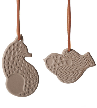 Ceramiczne ozdoby 2 szt. Fox and Bird KETUNMARIA Stoneware Ornament Set 2 Terra Brown