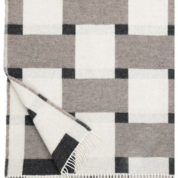 Koc wełniany z frędzlami 130x180 PUNOS Wool Blanket White-Beige-Black