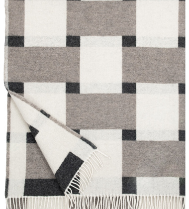 Koc wełniany z frędzlami 130x180 PUNOS Wool Blanket White-Beige-Black