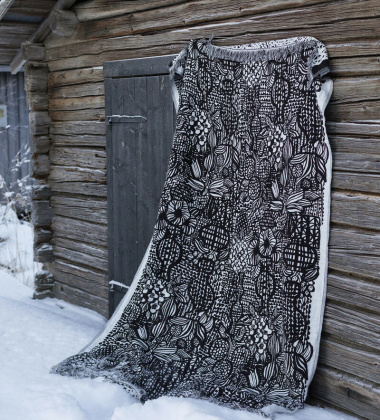Obrus-Narzuta lniano-bawełniany 140x240 VARENTA Blanket-Tablecloth White-Black