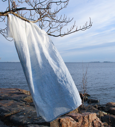 Ręcznik kąpielowy lniany SAARI 95x180 cm White-Blue