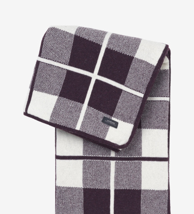 Koc z wełny w kratę 120x170 SUNDAY SQUARES Lambswool Throw Bordeaux-White