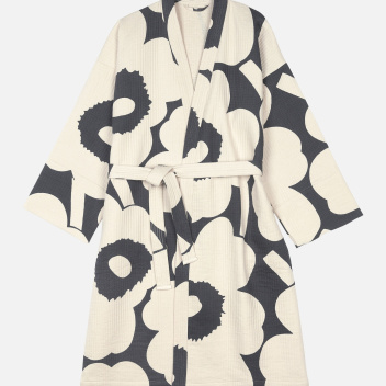 Porannik bawełniany z wzorem UNIKKO Kimono-Style Bathrope Charcoal-Off White size M