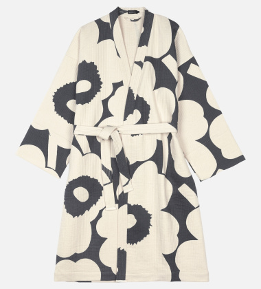 Porannik bawełniany z wzorem UNIKKO Kimono-Style Bathrope Charcoal-Off White size M