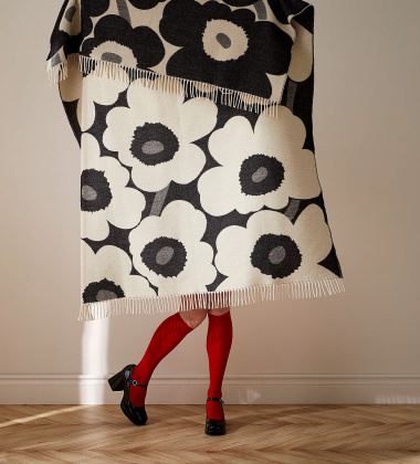 Koc wełniany dwustronny 130x180 UNIKKO Blanket Black-White