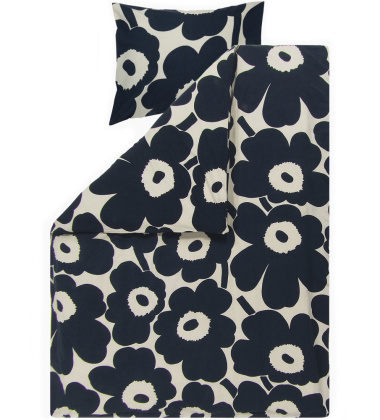 Pościel lniano-bawełniana 140x200 z poduszkami 50x60 UNIKKO Duvet Cover I Pillow Case Cotton-Dark Blue