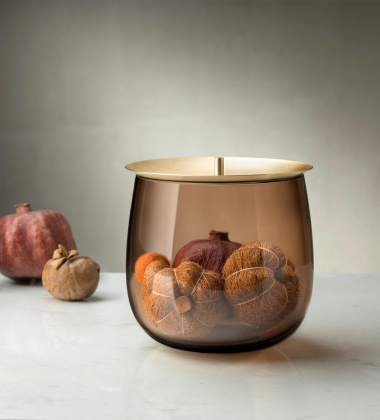 Szklane naczynie z pokrywą z mosiądzu 16 cm BERET Storage Box Big with Brass Lid - Caramel