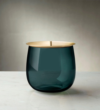 Szklane naczynie z pokrywą z mosiądzu 16 cm BERET Storage Box Big with Brass Lid - Petroleum Green