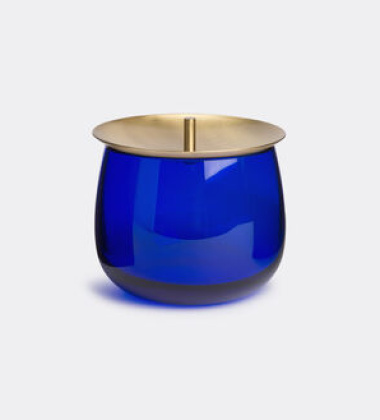 Szklane naczynie z pokrywą z mosiądzu 13 cm BERET Storage Box Small with Brass Lid - Cobalt