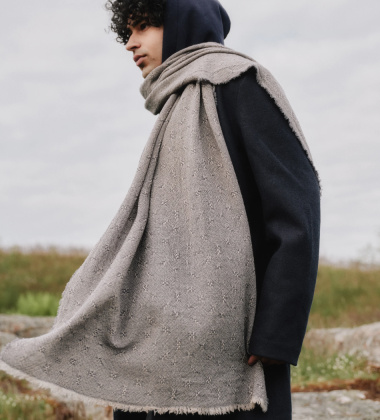 Szal z wełny merino 60x200 TUULA Wool Scarf - Dark Grey-White