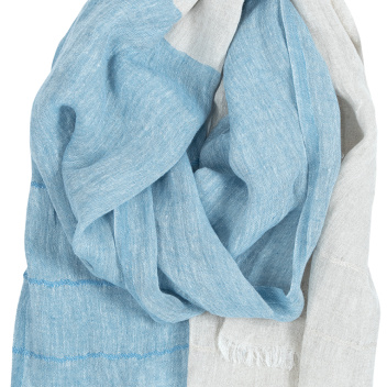 Lniany szal dwukolorowy 70x200 TSAVO Scarf Niebiesko-Lniany