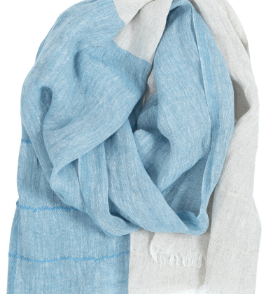 Lniany szal dwukolorowy 70x200 TSAVO Scarf Niebiesko-Lniany