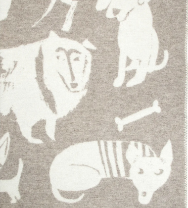 Koc wełniany w psy KOIRAPUISTO Wool Blanket 130x180 Beżowo-Biały