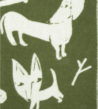 Koc wełniany w psy KOIRAPUISTO Wool Blanket 90x130 Zielono-Biały