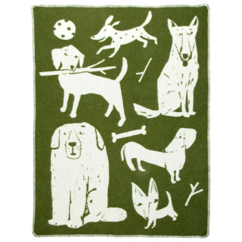 Koc wełniany w psy KOIRAPUISTO Wool Blanket 90x130 Zielono-Biały