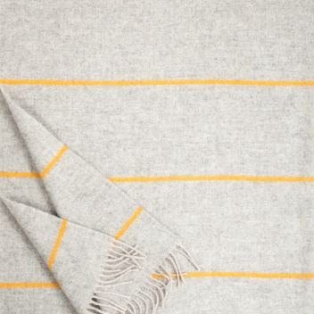 Koc wełniany z frędzlami 140x200 HALLA Wool Blanket Beige-Coffee dyed Orange